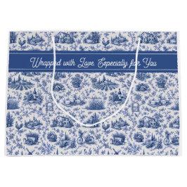 Bolsa De Regalo Grande Nombre de rama de rosa de toile francés azul