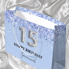 Bolsa De Regalo Grande Nombre del purpurina azul del bebé Quinceanera