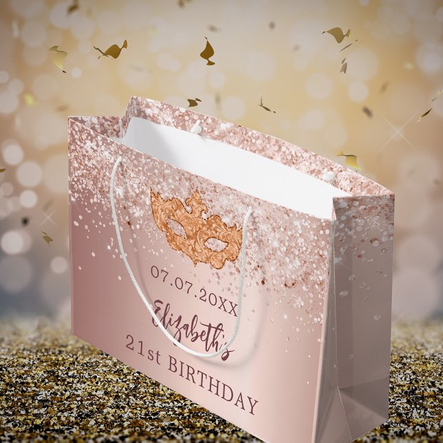 Bolsa De Regalo Grande Nombre del purpurina de oro del rosa de cumpleaños (Subido por el creador)
