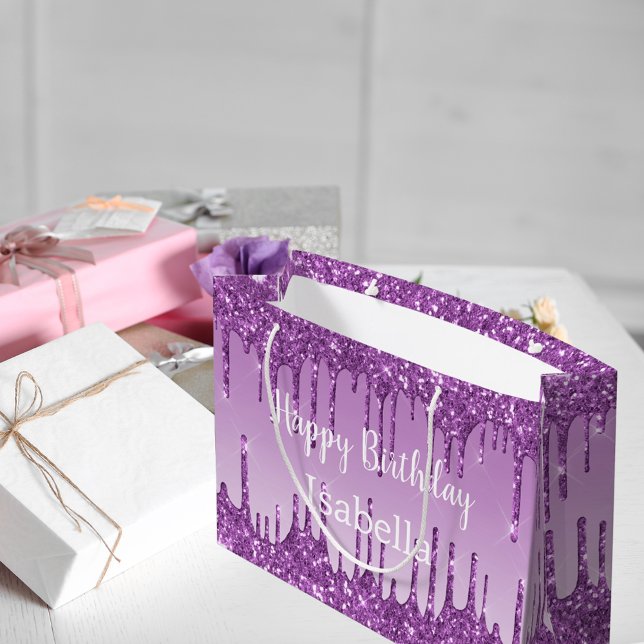 Bolsa De Regalo Grande Nombre del purpurina púrpura de cumpleaños (Subido por el creador)