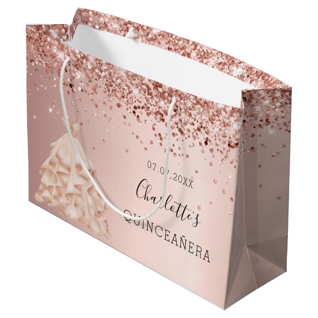 Bolsa De Regalo Grande Nombre del vestido de oro de rosa Quinceanera (Angulo reverso)