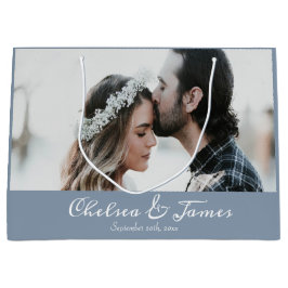 Bolsa De Regalo Grande Nombre elegante de caligrafía azul turquesa