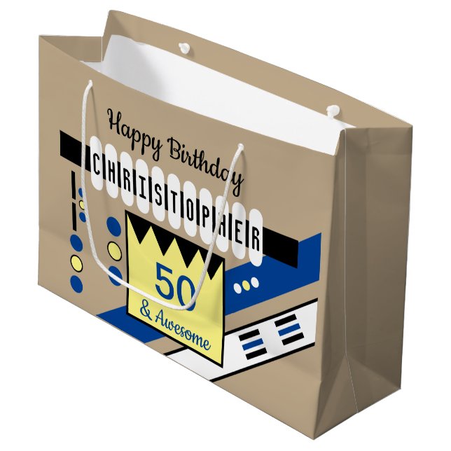 Bolsa De Regalo Grande Nombre especial de cumpleaños del hito amarillo az (Angulo Anverso)