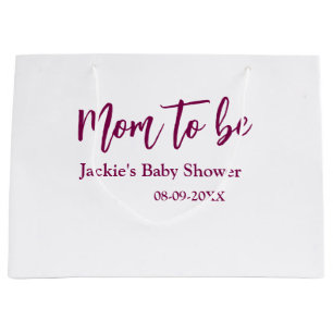 Bolsa De Regalo Grande nombre fecha ducha de bebé futura mamá rosa simple