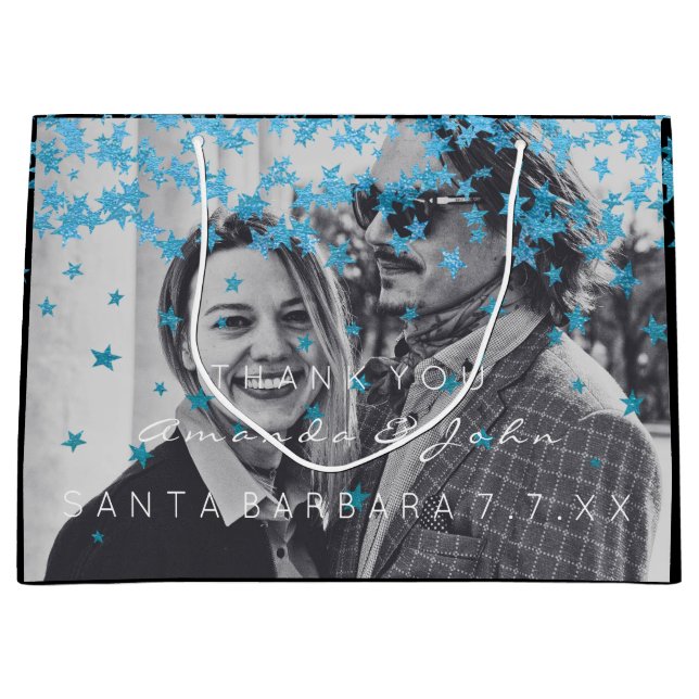 Bolsa De Regalo Grande Nombre Fecha Foto Boda Favor Gracias Estrellas Azu (Anverso)