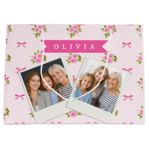 Bolsa De Regalo Grande Nombre Floral Personalizado de Lazo Femenino Coque