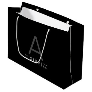 Bolsa De Regalo Grande Nombre inicial simple Personalizado negro elegante