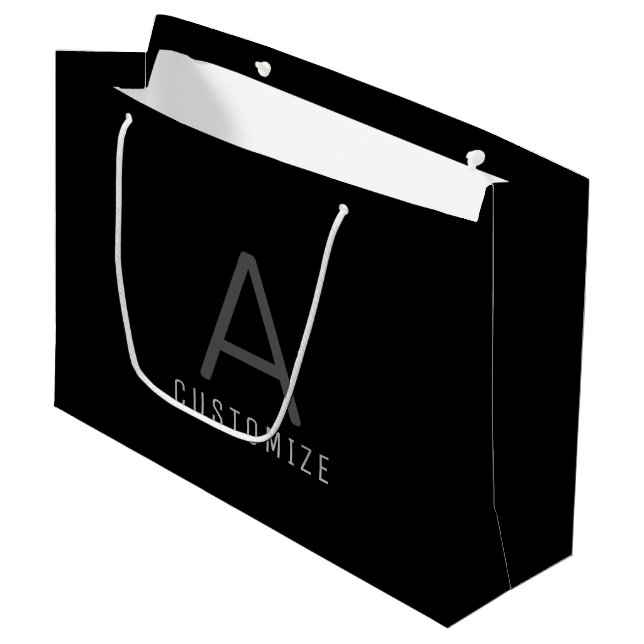 Bolsa De Regalo Grande Nombre inicial simple Personalizado negro elegante (Angulo Anverso)
