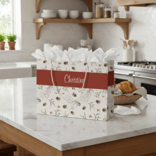 Bolsa De Regalo Grande Nombre Monograma de Boho Bosque Otoñal Invierno en