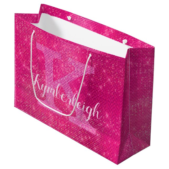 Bolsa De Regalo Grande Nombre monograma de brillantina dorada glam diamon (Angulo Anverso)