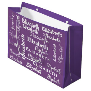 Bolsa De Regalo Grande Nombre Monograma inicial Púrpura Regalo personaliz