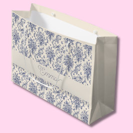 Bolsa De Regalo Grande Nombre Patrón Azul Toile de Jouy País Francés 