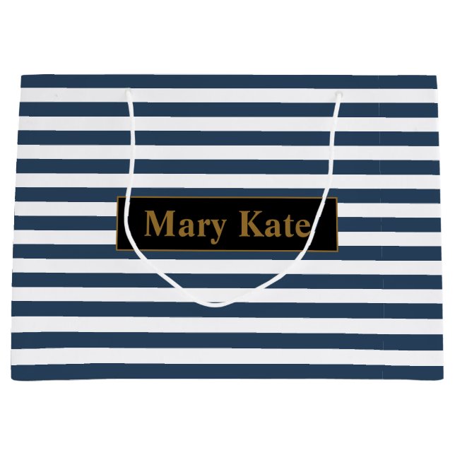 Bolsa De Regalo Grande Nombre personalizado Bandas azul/blanco (Anverso)