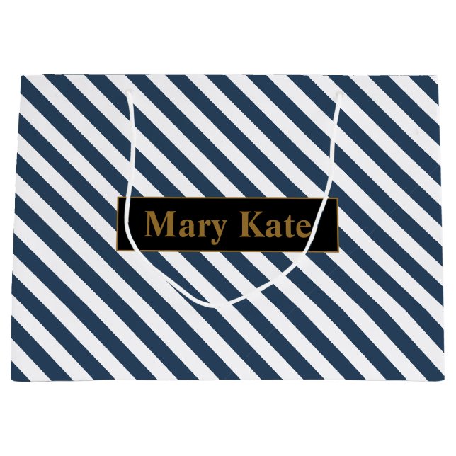 Bolsa De Regalo Grande Nombre personalizado Bandas azul/blanco (Anverso)