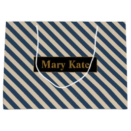 Bolsa De Regalo Grande Nombre personalizado Bandas azul/vainilla