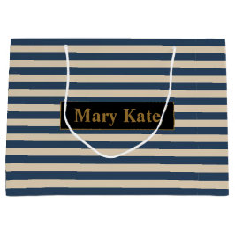 Bolsa De Regalo Grande Nombre personalizado Bandas azul/vainilla