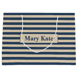 Bolsa De Regalo Grande Nombre personalizado Bandas azul/vainilla