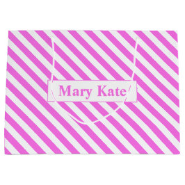 Bolsa De Regalo Grande Nombre personalizado Bandas rosadas/blancas