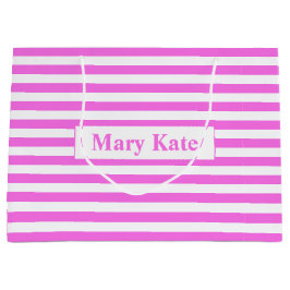 Bolsa De Regalo Grande Nombre personalizado Bandas rosadas/blancas