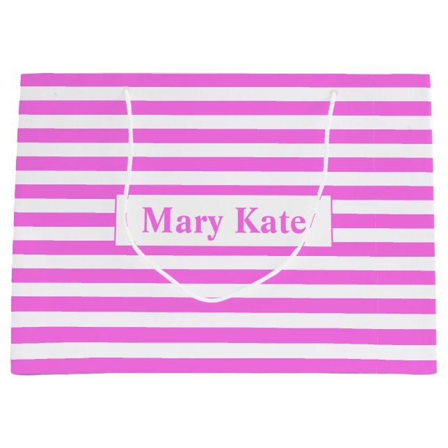 Bolsa De Regalo Grande Nombre personalizado Bandas rosadas/blancas (Anverso)