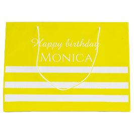 Bolsa De Regalo Grande nombre personalizado cumpleaños blanco y amarillo