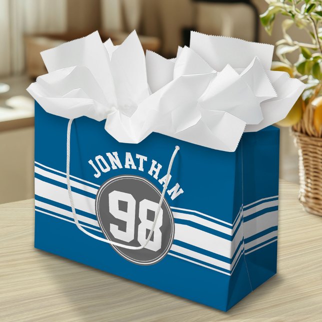 Bolsa De Regalo Grande Nombre personalizado de Jersey para Deportes Azule (Custom Gift Bag)