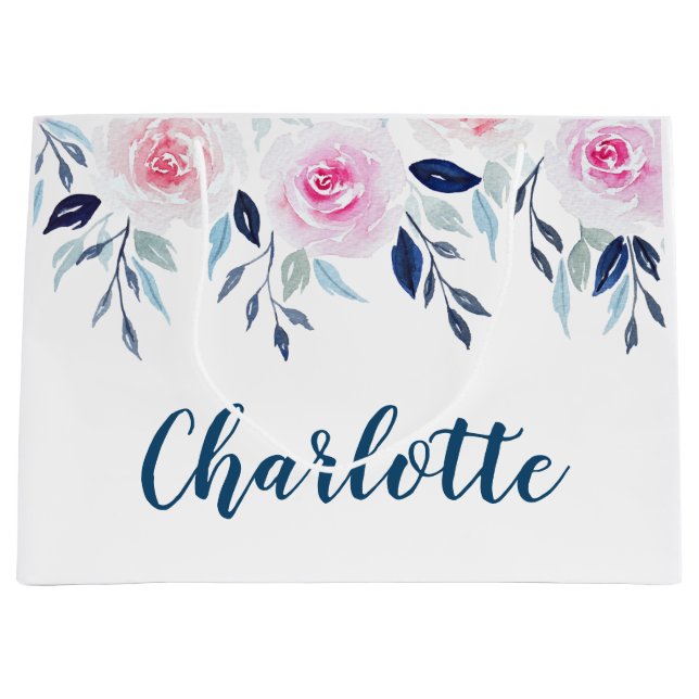 Bolsa De Regalo Grande Nombre personalizado de la acuarela de las rosas r (Anverso)