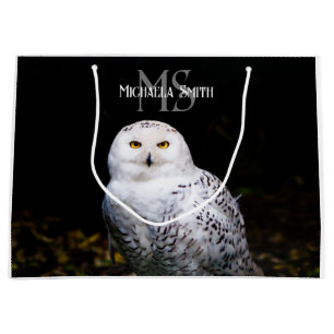 Bolsa De Regalo Grande Nombre personalizado del monograma de búho de niev