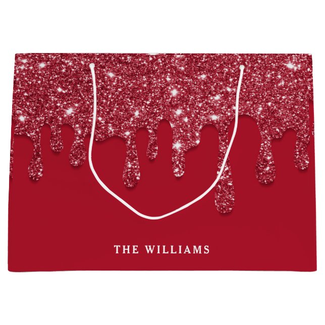 Bolsa De Regalo Grande Nombre personalizado del Purpurina rojo Drip (Anverso)