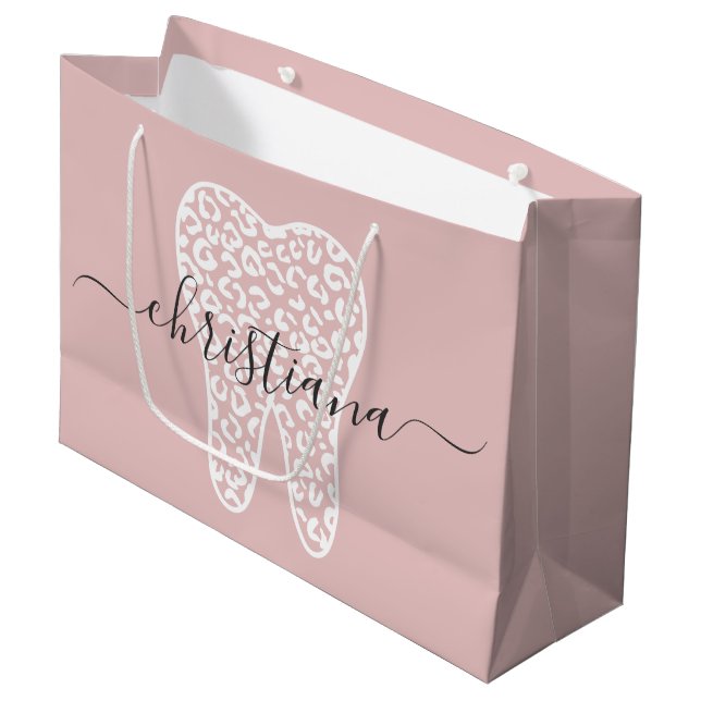 Bolsa De Regalo Grande Nombre personalizado Dental Leopard Print Tooth (Angulo Anverso)