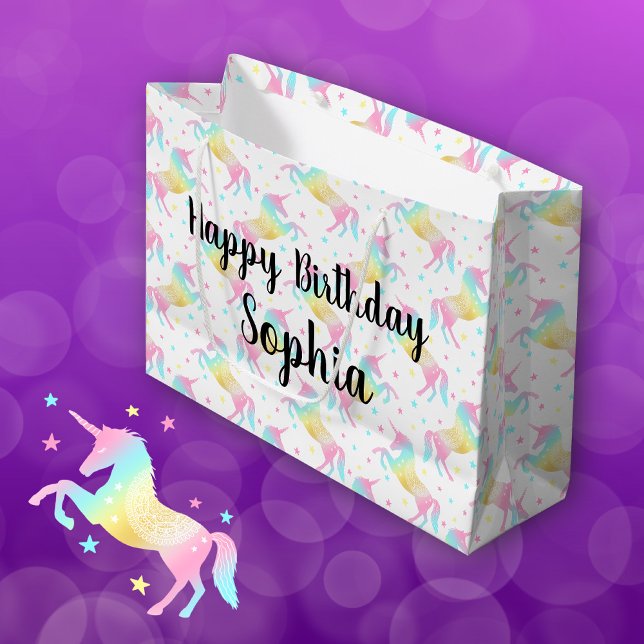 Bolsa De Regalo Grande Nombre personalizado Feliz cumpleaños Rainbow Unic (Subido por el creador)