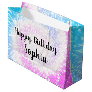 Bolsa De Regalo Grande Nombre personalizado Feliz cumpleaños Tye Hippy Sw