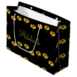 Bolsa De Regalo Grande Nombre personalizado girasoles amarillos en negro