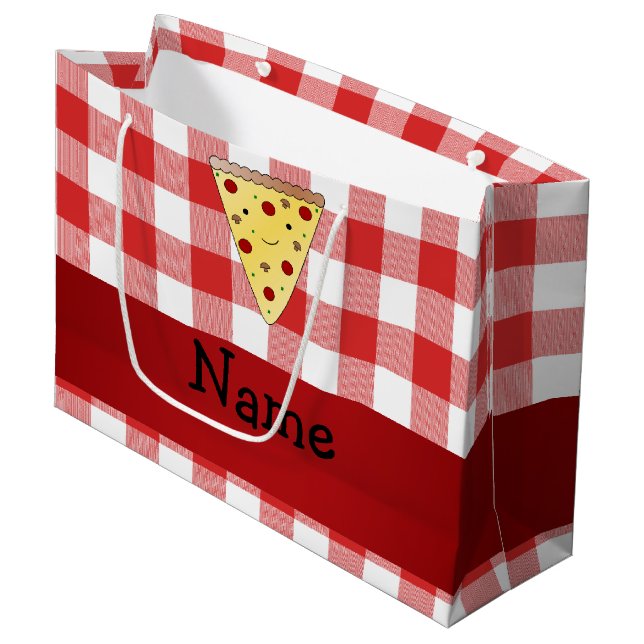 Bolsa De Regalo Grande Nombre personalizado linda pizza roja a cuadros (Angulo Anverso)