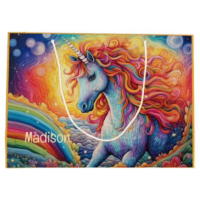 Bolsa De Regalo Grande Nombre personalizado lindo unicornio (Reverso)