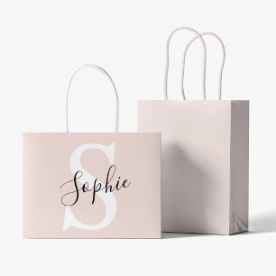 Bolsa De Regalo Grande Nombre personalizado moderno Monograma Pastel rosa