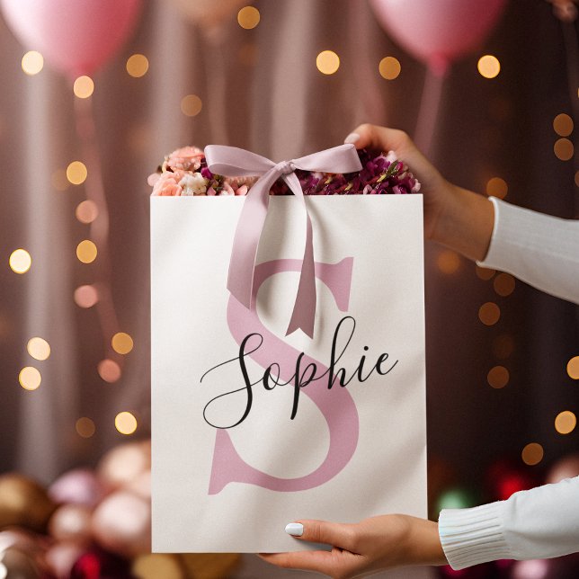 Bolsa De Regalo Grande Nombre personalizado moderno Monograma rosa (Subido por el creador)