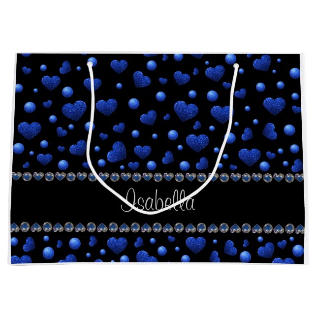 Bolsa De Regalo Grande Nombre personalizado, patrón de purpurina de coraz (Anverso)