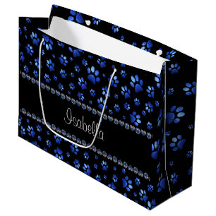 Bolsa De Regalo Grande Nombre personalizado, perras de perro purpurina az