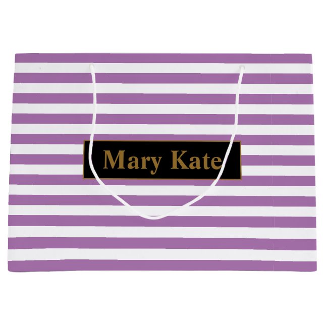 Bolsa De Regalo Grande Nombre personalizado Rayas moradas/blancas (Anverso)