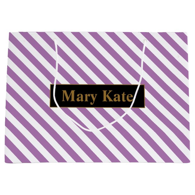 Bolsa De Regalo Grande Nombre personalizado Rayas moradas/blancas (Anverso)