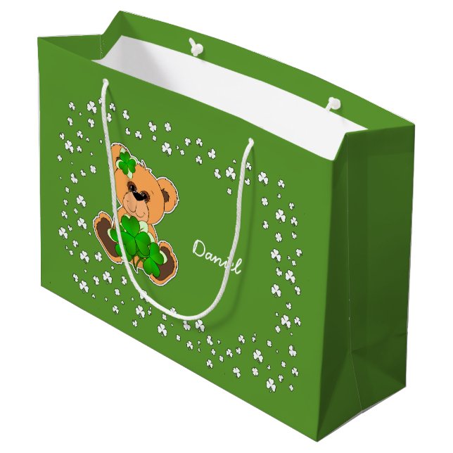 Bolsa De Regalo Grande Nombre personalizado Teddy Bear St.Patrick's Day (Angulo reverso)