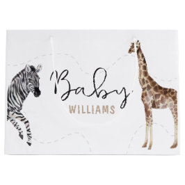 Bolsa De Regalo Grande Nombre personalizado Watercolor Safari Animal Baby