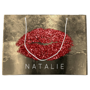 Bolsa De Regalo Grande Nombre Red Kiss Lips Gold Rosa de maquillaje Grung