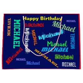 Bolsa De Regalo Grande NOMBRE repetido Feliz cumpleaños Azul rojo