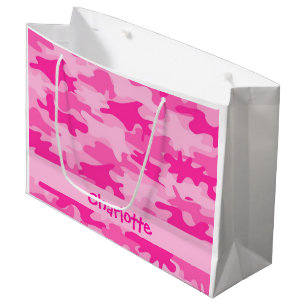Bolsa De Regalo Grande Nombre rosado fucsia del camuflaje personalizado