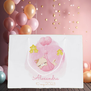 Bolsa De Regalo Grande Nombre y fecha personalizados del gato rosado del