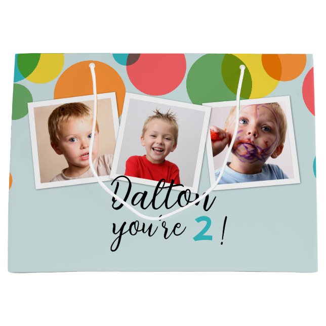 Bolsa De Regalo Grande Nombre y fotos Niños Cumpleaños Personalizado (Anverso)