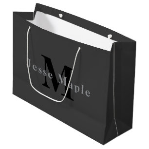 Bolsa De Regalo Grande Nombre y monograma   Gris oscuro