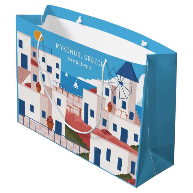 Bolsa De Regalo Grande Nombre y texto personalizados Mykonos Grecia (Angulo reverso)